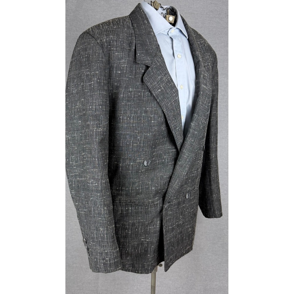 Vintage‎ Cotler Mens 42 Double Breasted Blazer Jacket Charcoal Gray Atomic Fleck